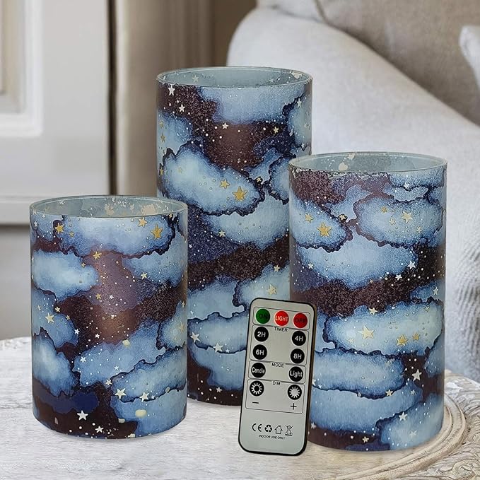 Flickering Flameless Candles, Recessed String Light LED Candles 3D Wick Acrylic Battery Operated LED Pillar Candles with Remote and Timer for Modern Simple Home Decor Set of 3