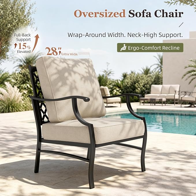 HERA'S HOUSE 7 Piece Patio Furniture Set, 2 x Swivel Chair, 2 x Fixed Chair, 2 x Ottoman, 1 x 3-Seat Sofa, All Cushioned Outdoor Conversation Set for Lawn Garden Backyard, Grey