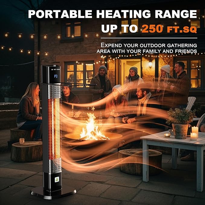 Landeagle Patio Heater for Outdoor,1500W Electric Infrared Radiant Heaters with Remote for Garage Bedroom Backyard, Room Space Heater with 24H Timer,3 Heat Settings,Tip-over Protection for Indoor, 35"