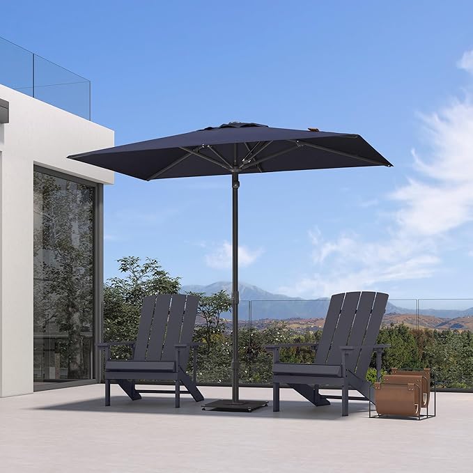PURPLE LEAF 8' x 5' Rectangular Semi-Auto Outdoor Patio Umbrella Aluminium Market Umbrella Table Sun Umbrella with 1.89" Rod and 6 Sturdy Ribs for Deck Lawn Pool Garden, Navy Blue