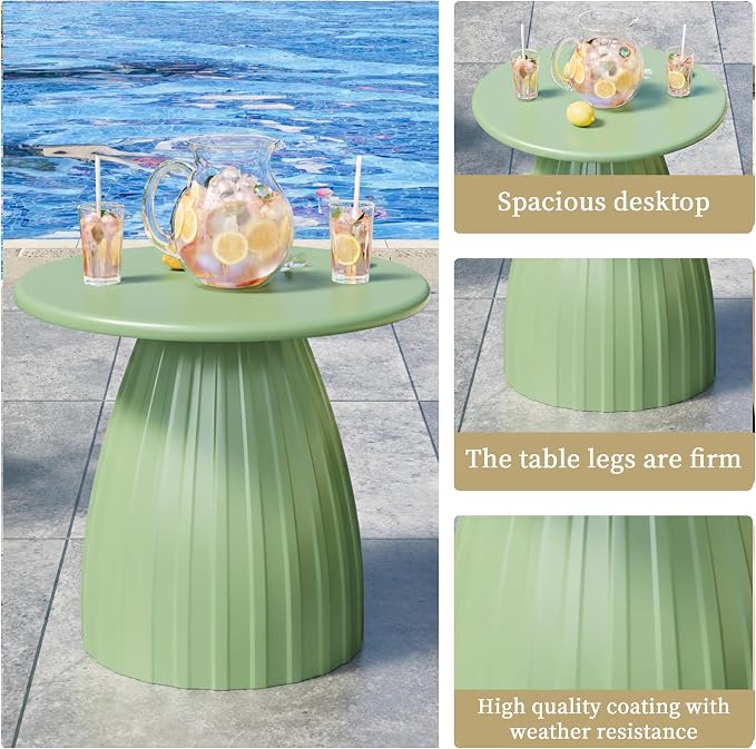 Round Small Patio Side Table Set of 2, Metal Steel Outdoor Side Table, Patio Accent End Table for Garden, Pool, Yard, Balcony, Living Room, Deck, Weather Resistant, No Assembly, Green