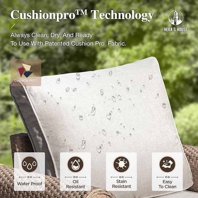 HERA'S HOUSE 4-Piece Patio Furniture Set, All Weather 5 Seats Outdoor Wicker Sofa with 44" Coffee Table, 5.5" Thick Waterproof Cushion Conversation Couch Set for Garden Deck Backyard, Beige