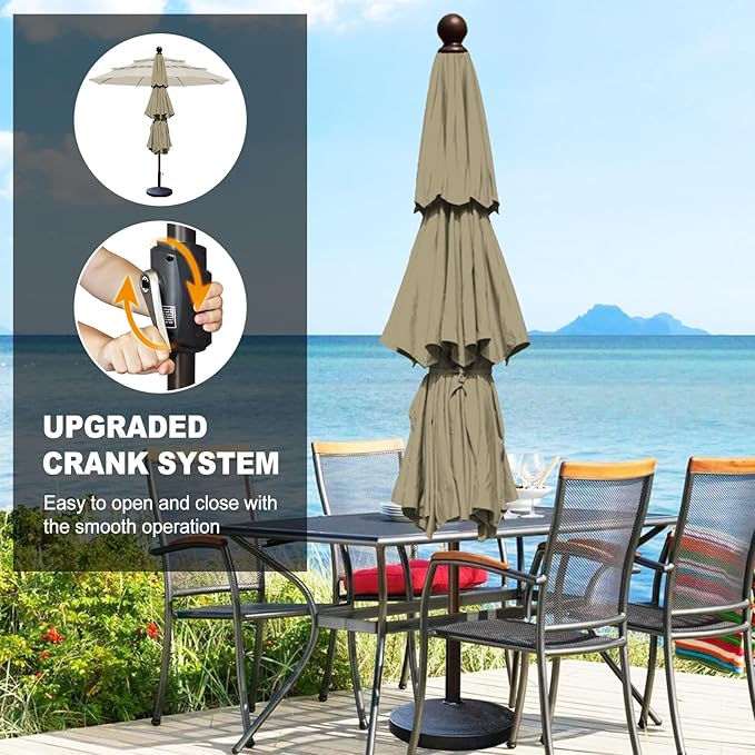 Eurmax USA 10-Year-Non-Fading 10FT 3-Tier Outdoor Patio Market Umbrella,UPF50+ UV Resistant,Heavy Duty Commercial Grade,Crank Lift Design,Windproof Vented Top for Garden,Pool,Deck,Mushroom