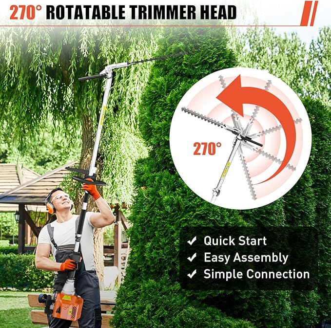 Baotree 52cc 3 in 1 Multi Functional Trimming Tools, 2-Stroke Brush Cutter Gas Powered,Gas Weed Eater Trimmer with 3 Detachable Trimming Heads for Weeds and Grass
