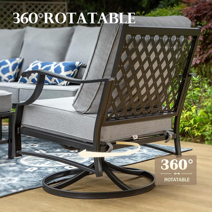 HERA'S HOUSE 7 Piece Beige Patio Furniture Set, with Swivel Chair, Ottoman, Table, Outdoor Sofa,Patio Couch, All Weather Outdoor Conversation Sets for Lawn Garden Backyard