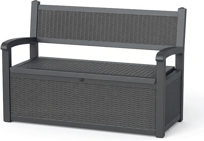 DRATO 75 Gallon Storage Bench Deck Box Outdoor Indoor,Lockable Durable All-Weather Seating with Hidden Storage,Deck Storage for Garden, Pool, Patio,Black