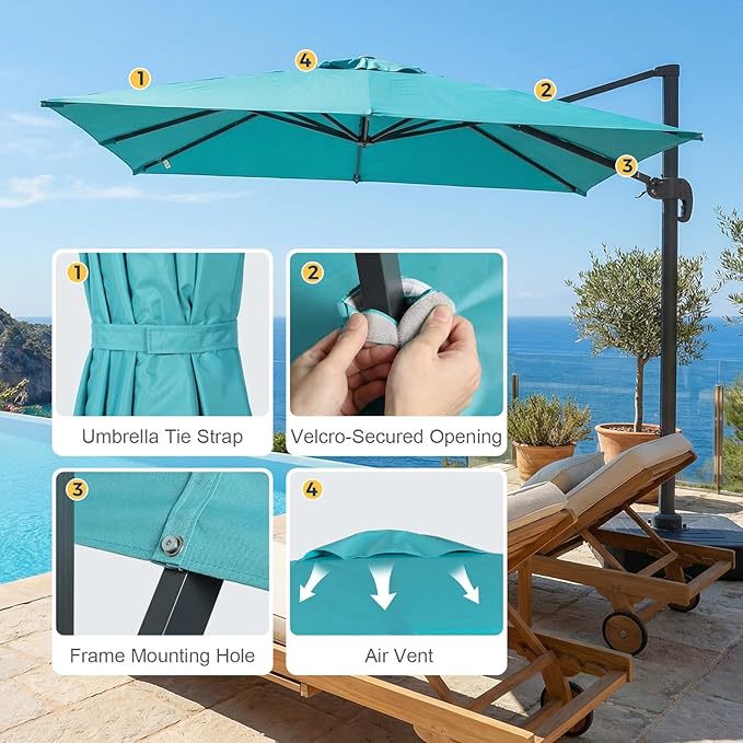 COWVIE Umbrella Canopy Replacement for 8 Ribs Patio Umbrella, Outdoor Table Parasol Replacement for Yard, Canopy Only