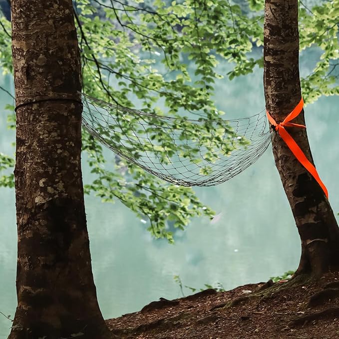 jojofuny Military Green Camping Hammock for Adults, 240x80cm Outdoor Nylon Rope Net Swing with Tree Straps and Carry Bag, Portable Relaxation Hammock for Hiking and Travel