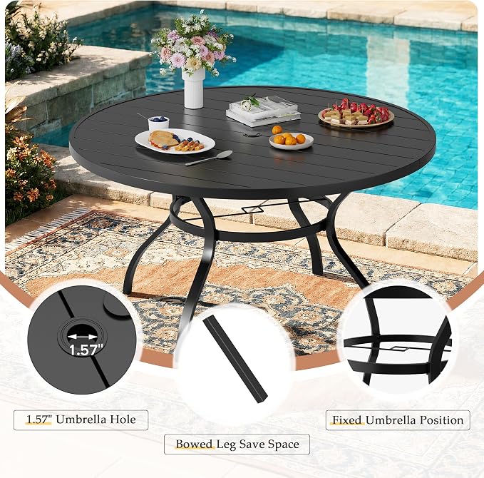 Incbruce 7 PCS Patio Dining Set, Outdoor Dining Set of 6 Textilene Chairs and 53" Round Table with Umbrella Hole for Backyard, Garden, and Poolside (Brown)