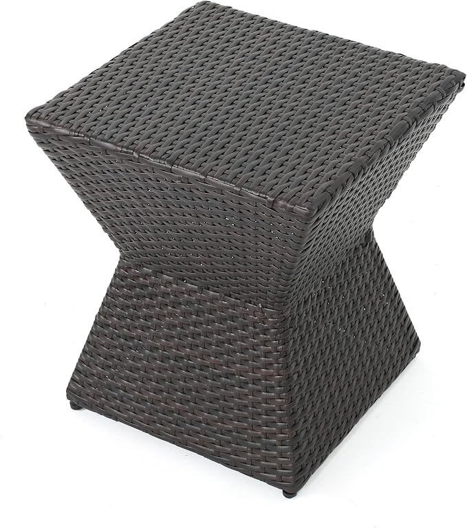 Outdoor Wicker Side Table, Lightweight & Water-Resistant All-Weather, 16.25" Small Rattan End Table Wicker Patio Table, for Patio Porch Living Room, Brown