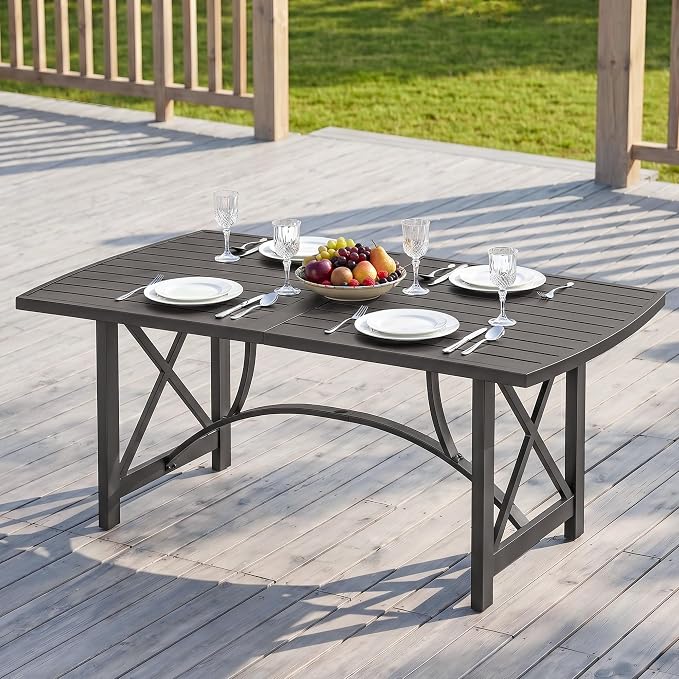 Never-Rust 72" x 36" Outdoor Table, Rectangular Aluminum Patio Table for 6 Person with Umbrella Hole, Heavy-Duty Indoor/Outdoor Table for Garden, Poolside, Backyard, Black