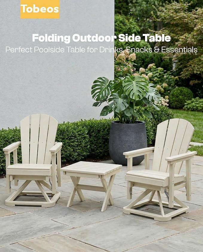 Outdoor Folding Side Table,HDPE Material, Portable Space-Saving Design, Weather-Ready with Authentic Wood-Grain Feel (White, 1 Table)