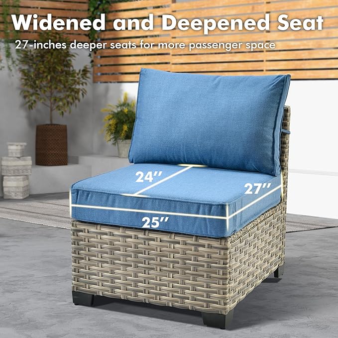 WEAXTY 6 Pieces Patio Furniture Set, Outdoor Sectional Sofa Couch with Solar Coffee Table, All-Weather Outside Furniture Patio Conversation Sets for Backyard Porch Balcony (Sapphire Blue)