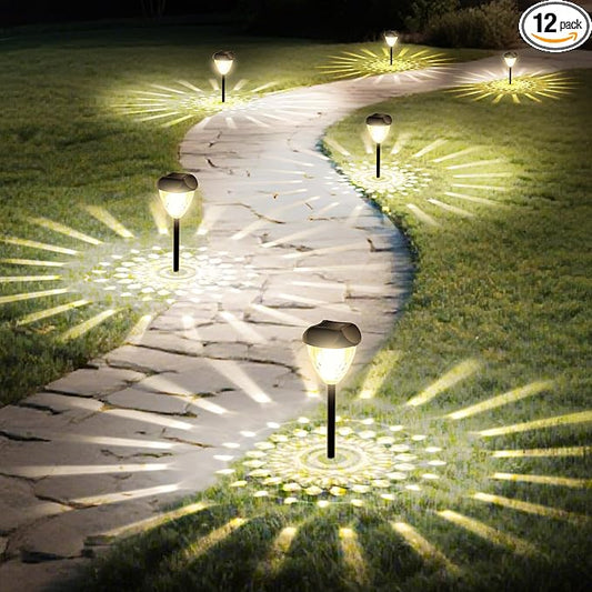 Ensenior 12-Pack Solar Lights Outdoor, 14.17" Auto ON/Off 3000K LED Solar Garden Lights for Pathway, Yard, Patio, Walkway, Planter, Waterproof, Energy-Efficient Landscape Lighting