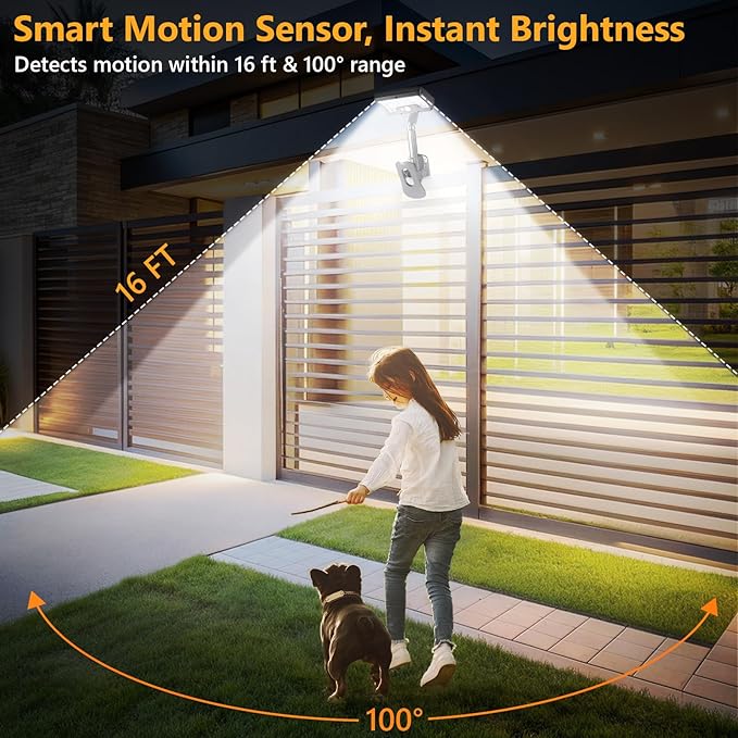 Clip On Solar Lights Outdoor with Motion Sensor, 360°Rotatable & Vertically Adjustable Solar Fence Lights with 92 LEDs (600 LM, 6000 K),IP65 waterproof Security light for deck, Gutter, Camping(4 Pack)
