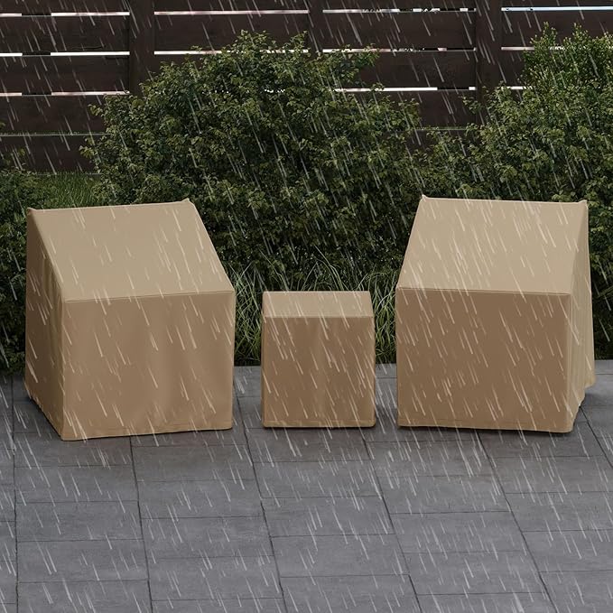 Tangkula Patio Furniture Covers 3 Piece Set, Waterproof Outdoor Conversation Covers for 3 Pieces Bistro Set, Heavy Duty Sofa Cover Set for 2 Chairs & Side Table, 32” x 30” x 32”, 19.5” x 19.5” x 21”