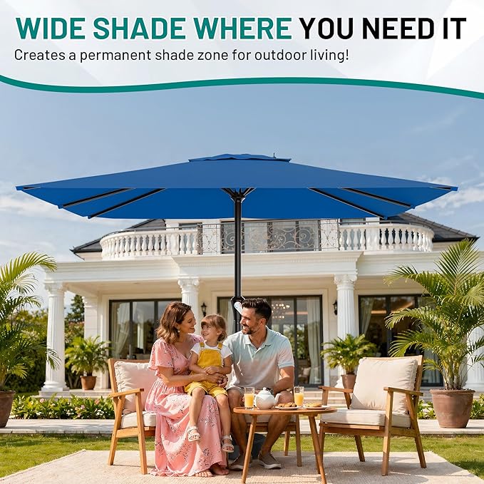 AreShark 8' x 10' Rectangle Patio Umbrellas for Outdoor, Outdoor Table Umbrella, Large Outdoor Patio Umbrellas with 8 Sturdy Ribs for Pool, Garden, Market (Royal Blue)