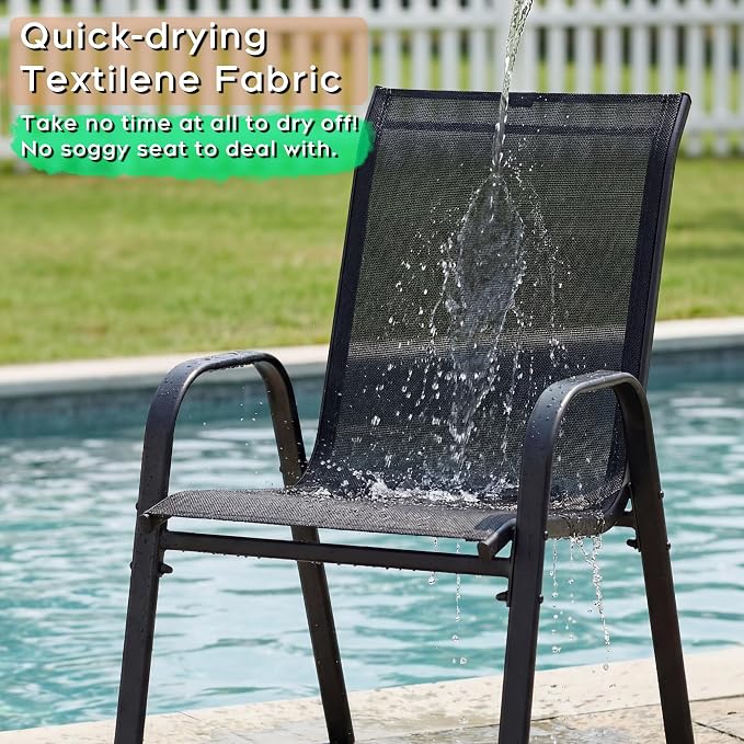 Outdoor Dining Set for 4, Patio Metal Table and Chairs Set with 1.97'' Umbrella Hole, 5pcs Patio Furniture Set 37.8”x37.8” Dining Table Set with Stackable Chairs for Backyard Pool Deck