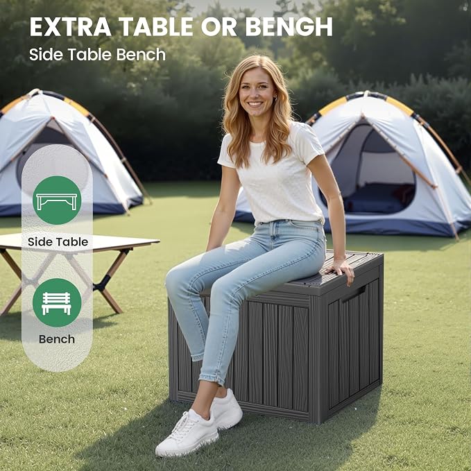 45 Gallon Outdoor Storage Box, Waterproof Resin Deck Box with Side Handles, Lockable Outdoor Bench for Indoor & Outdoor Use, Storage Bin for Patio Cushions, Garden Tools, Black