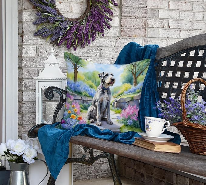 Caroline's Treasures Irish Wolfhound Spring Path Throw Pillow Machine Washable, Indoor Outdoor Decorative Pillow for Couch, Bed or Patio, 18Hx18W