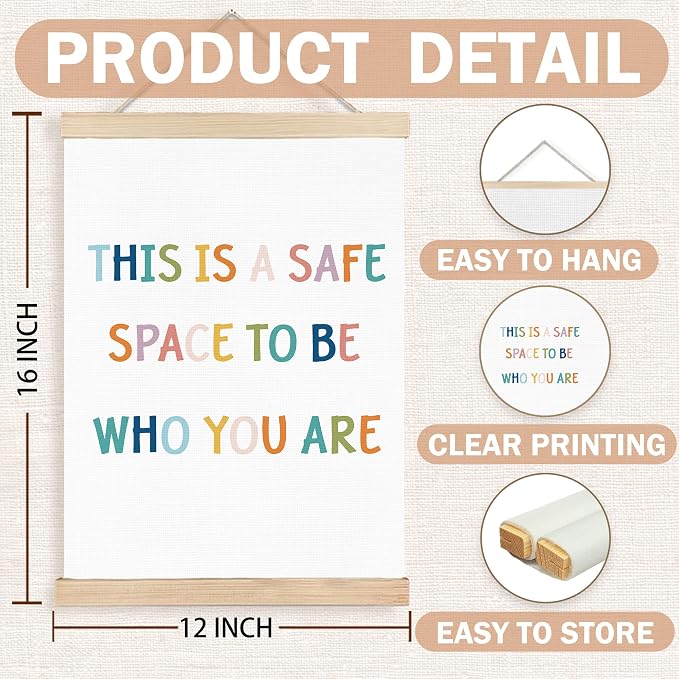 FDHSPAAM Safe Space Sign Wall Art Decor, Calming Corner Poster for Classroom, Boho Mental Health Safe Space Wall Art Posters for Classroom School Counselor Office Calm Down Corner, 12x16 Inch