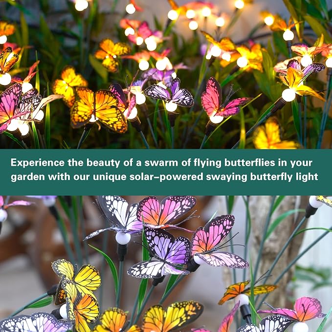 TONULAX Solar Garden Lights - 10 Pack Swaying Butterfly Light, Swaying in The Wind, Solar Outdoor Lights, Yard Patio Pathway Decoration, High Flexibility Iron Wire & Realistic Butterflies