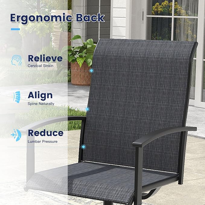 VICLLAX Outdoor Table and Chairs Set for 4, Patio Dining Set of 37.8" Metal Square Patio Table with Umbrella Hole & 4 Swivel Outdoor Dining Chairs for Backyard Lawn, Charcoal & Black