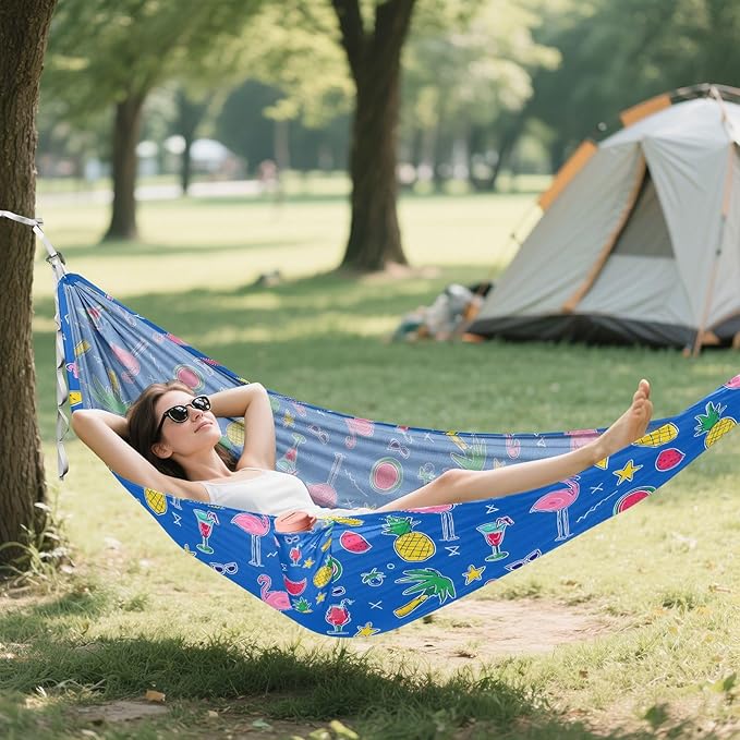 Camping Hammock Outdoor Hammocks for Outside Flamingo Watermelon Blue Beach Trees Portable Lightweight with Pockets Tree Straps Indoor