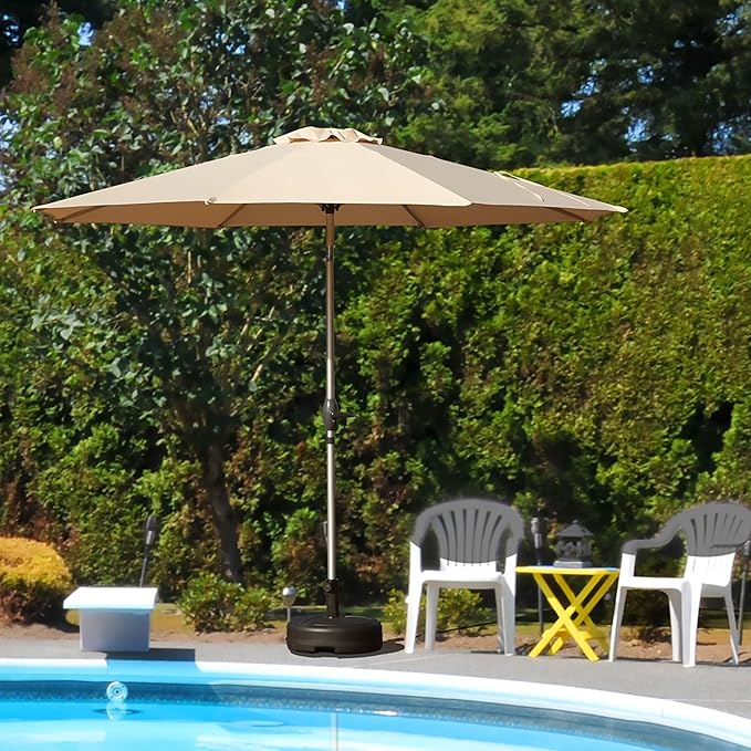 Domi 9FT Patio Umbrella Outdoor Market Umbrella with Silver Aluminum Pole, UV Resistant Canopy, Wind Vent, Tilt & Crank System, Perfect for Patio, Garden, Deck, Pool, Outdoor Dining, Beige