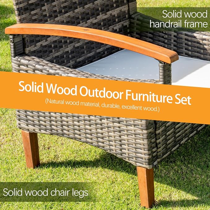3 Pcs Outdoor Patio Furniture Sets, Outdoor Patio Rattan Chair with Side Coffee Table, Conversation Set Outdoor for Yard Garden Backyard Lawn (Gray)