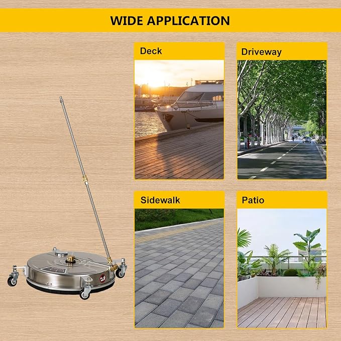 OCPTY 18" Pressure Washer Surface Cleaner with 4 Wheels 1/4" Quick Connector, 4.0 GPM Stainless Steel Surface Cleaner for Concrete, Patio, Sidewalk, Deck and Driveways,4000 PSI