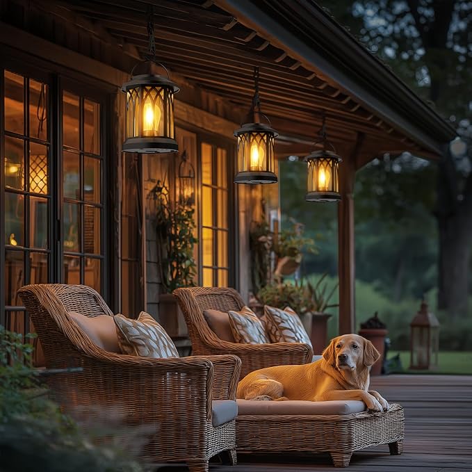 6-Pack Solar Lanterns Outdoor Waterproof: Hanging Lantern Decorative Accent | Hang & Clip for Patio Table, Ip65 Waterproof, Auto On/Off, Lasts 12-15h Glow, High-Capacity Battery, Warm Ambiance, No Wiring