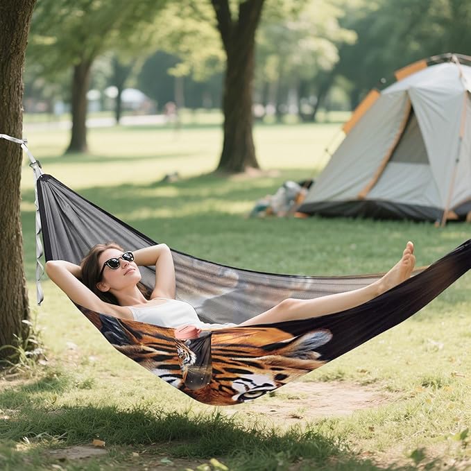 Tigers Camping Hammock, Portable Lightweight Single Hammock with Tree Straps and Aluminum Carabiners, 114" x 54" Travel Hammock for Hiking Backpacking Beach
