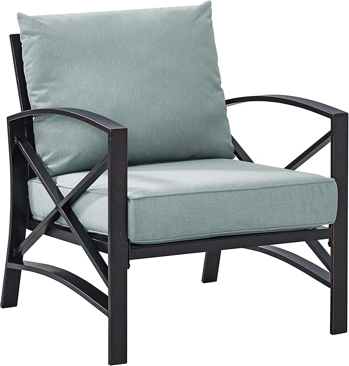 Crosley Furniture Kaplan 3-Piece Outdoor Chair and Side Table Set, Patio Conversation Sets for Porch, Deck, Oiled Bronze with Mist Cushions