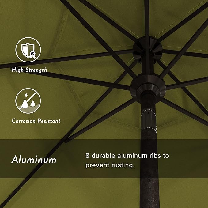 California Umbrella 9' Round Aluminum Market Umbrella, Crank Lift, Push Button Tilt, Bronze Pole