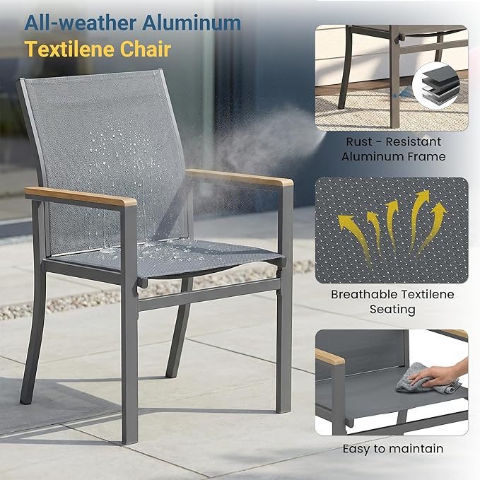 Aluminum Patio Chairs Set of 6 for All-Weather, Outdoor Patio Chairs with Breathable Quick-Drying Textilene, Outdoor Chair with 110° Ergonomic High Backrest for Porch, Patio, Garden, Deck, Backyard