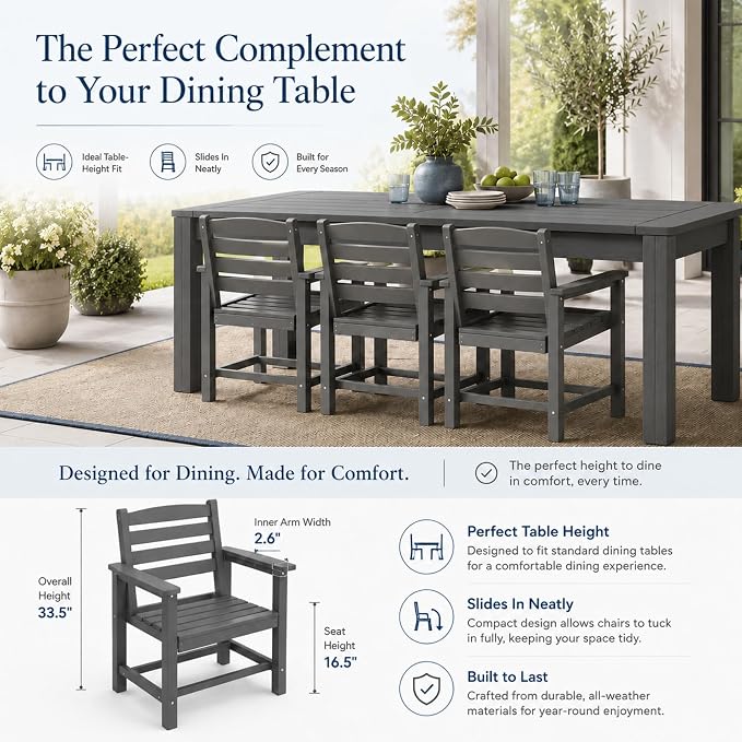 7-Piece Two-Tone Gray Patio Dining Table Sets, All-Weather HDPE Outdoor Furniture Set with Umbrella Hole, Light Gray Rectangular Table and 6 Dark Gray Chairs for Backyard Deck Garden