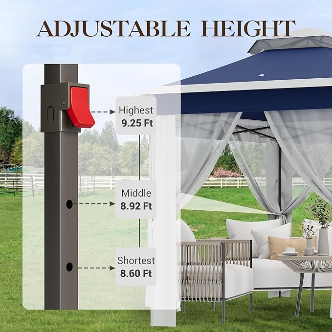 Pop Up Canopy Tent 13x13 Ft Instant Gazebo with Mosquito Netting Enclosure, Adjustable Outdoor Gazebo for Patio, Garden & Backyard Use with UV Protection & 3 Heights (Blue Lightgrey, 13 ft x 13 ft)