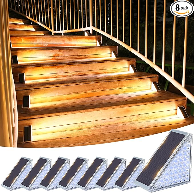 VOLISUN Solar Step Lights for Outside 8 Pack, Solar Stair Lights Outdoor Waterproof IP67,28 LED,240 LM,1200 mAH Outdoor Step Light,Outdoor Decor for Garden Stair, Deck, Front Step, Porch,and Patio