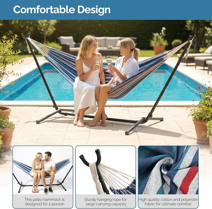 Camping Hammock with Stand, Portable Hammock with Stand, Outdoor Hammock Heavy Duty Hammock Bed 250lbs Capacity Travel Bed with Carrying Case for Backpacking, Travel, Beach, Backyard, Patio, Hiking