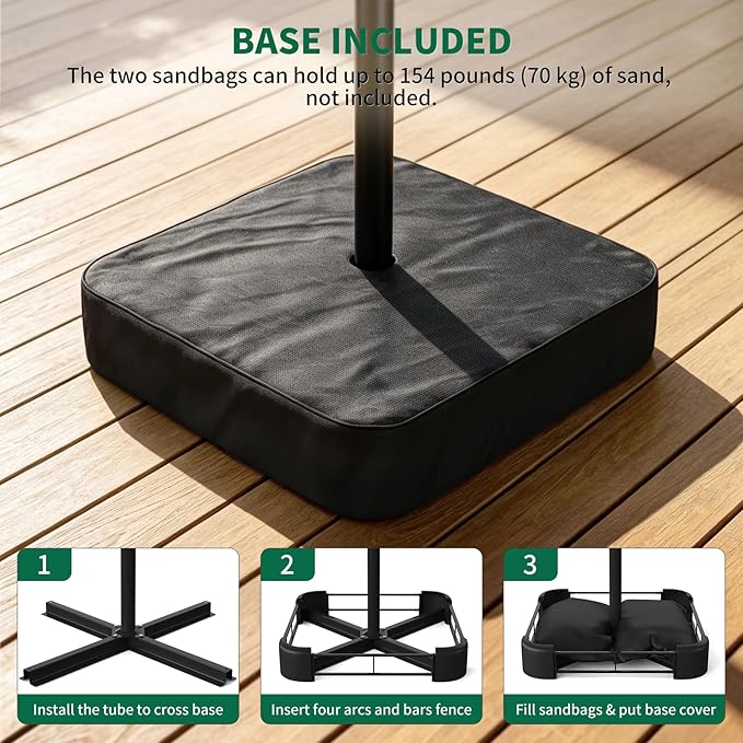 10FT Patio Umbrella with Base, Outdoor Umbrella Pool Umbrella Cantilever Umbrells - UV Protection, Easy Tilt & 360° Rotation for Poolside, Backyard & Garden