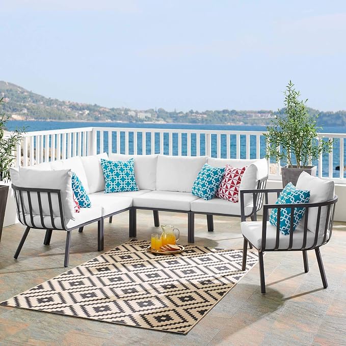 Casafoyer Riverside Outdoor Patio Aluminum Sectional Set, Gray White