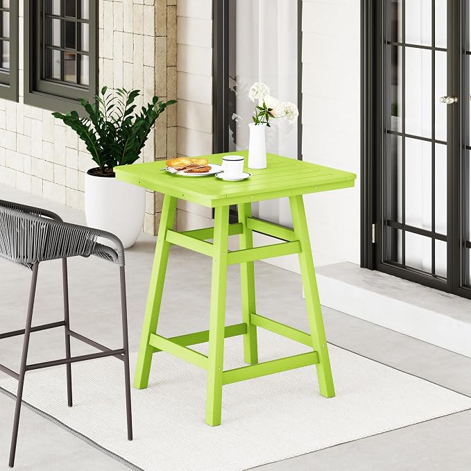 WestinTrends Malibu Square Outdoor Patio Counter High Bistro Bar Table with Umbrella Hole 37" Tall, Lime
