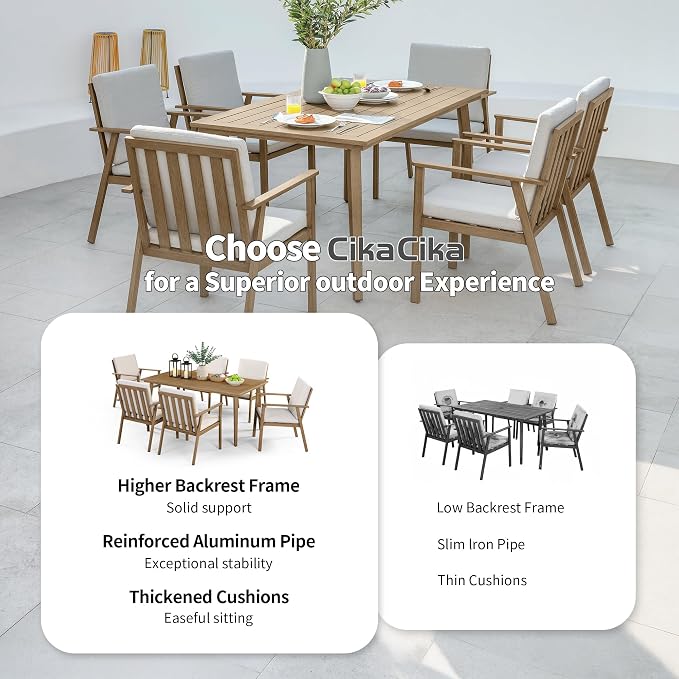 Outdoor Patio Dining Chairs Set of 4, Never-Rust Aluminum Garden Chairs with Thickened Washable Cushions, All Weather Patio Armchairs with Wider Seat for Backyard, Lawn, Poolside, Porch, Teak
