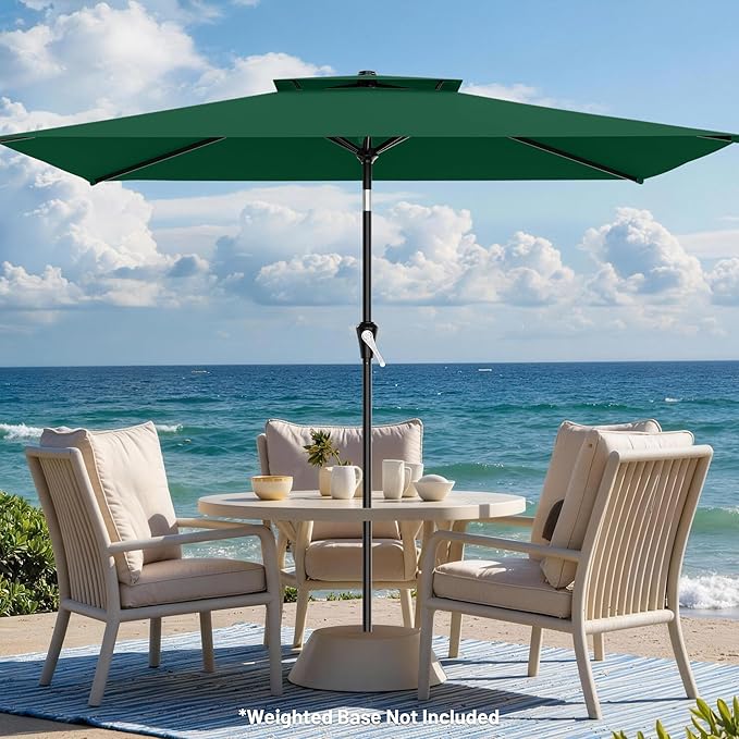 AreShark 6.5'x10' 2 Tiers Rectangular Patio Umbrella - Outdoor Umbrella Waterproof UV Protection, Market Table Umbrella w/Push Button Tilt for Pool, Lawn, Balcony(Dark Green)
