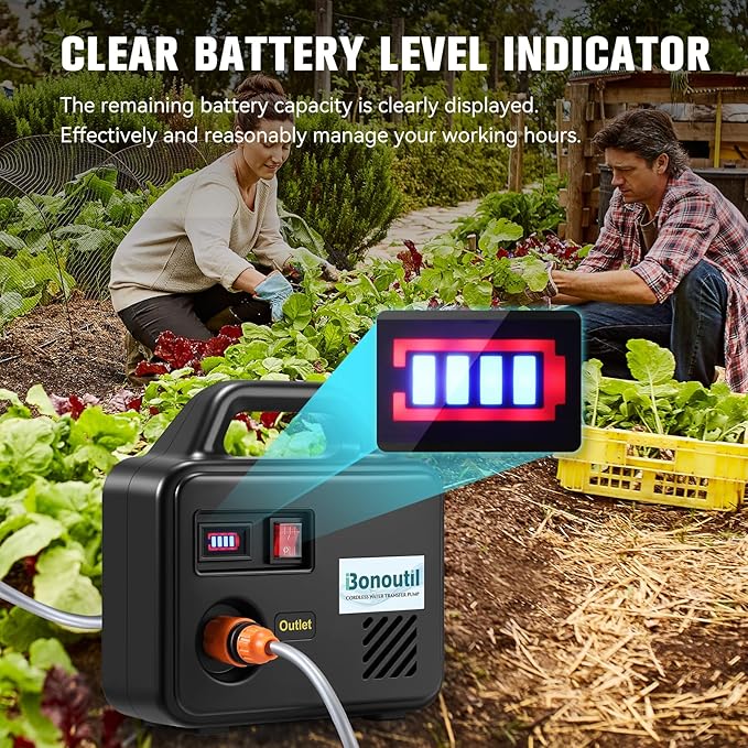 21V Battery Powered Water Pump 240GPH Cordless Water Transfer Pump Battery Operated with Garden Hose Nozzle 7 Spray Modes for Watering Car Washing Tub Fish Tank Inflatable Pool (Black)