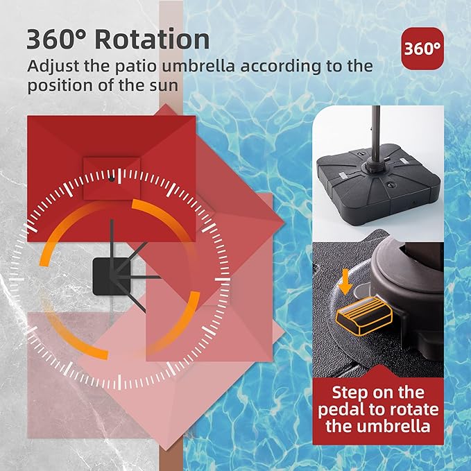 9x12 FT Patio Umbrella with Weighted Base and LED Lights Cantilever Outdoor Large Heavy Duty Rectangle Aluminum Offset Umbrellas Double Top 360 Rotation for Pool Deck Garden, Red