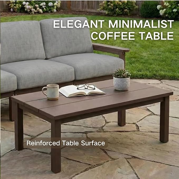 Kingdura HDPE Patio Furniture Set, 3 Piece Outdoor Sectional Sofa with Coffee Table, All Weather Outdoor Couch Conversation Set with Washable Cushions for Backyard Poolside Balcony