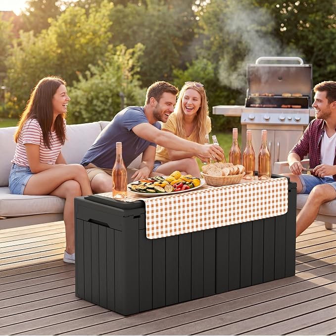 GUNJI 30 Gallon Small Deck Box Outdoor Waterproof Resin Storage Box Lockable Storage Container Outside Package Delivery Box 2 Packs (Black, 2 Packs)