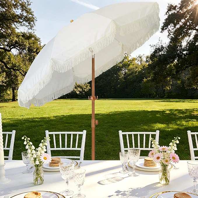 HOMEDEMO Boho Umbrella, Outdoor Umbrella with UPF50+ Sun Protection, Premium Aluminum Pole & Fiberglass Ribs, Includes Hanging Hook